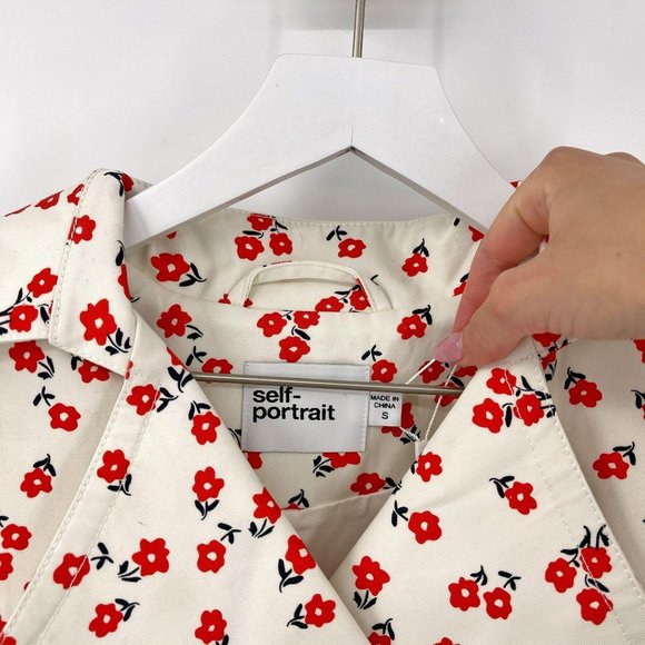 Self-Portrait Ditsy Floral Canvas Cream Red Oversized Crop Jacket Womens US XS - Picture 11 of 12